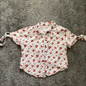 Button up cropped roses shirt